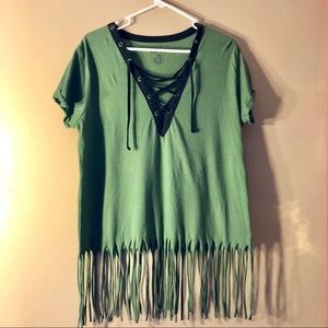 ✨Short sleeve fringe crop top